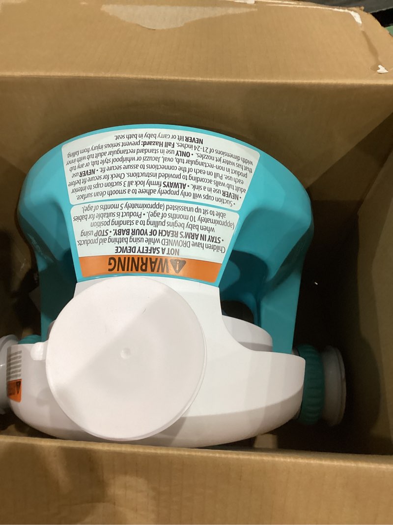 Condition photo showing Good Condition for ingenuity my bath seat for sit-up baby bathing, sure & secure suction cups, astm safety tested & approved, backrest for assisted sitting, easy setup & storage, aqua