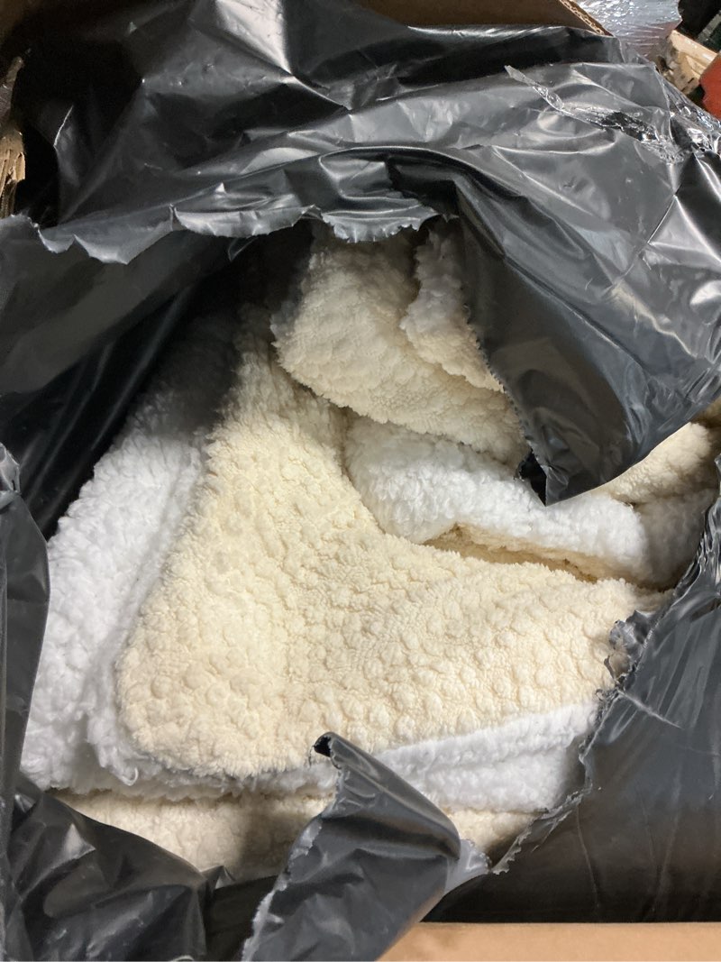 Condition photo showing As Is for DEITAS King Comforter Set 3 Pieces - 3D Jacquard Design Sherpa Bedding Set, Super Soft and Warm Fluffy Quilt for Winter, 1 Comforter and 2 Pillowcases, Beige Beige King