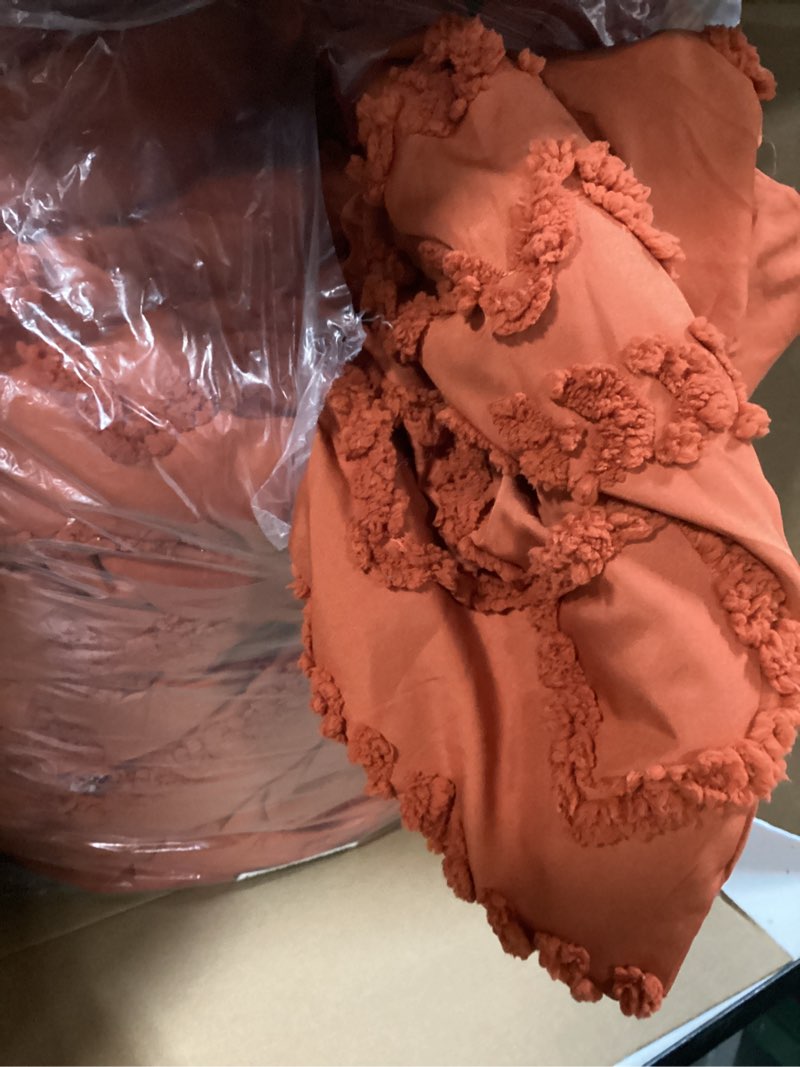 Condition photo showing As Is for Bedsure Tufted Boho Comforter Set Queen Size - Terracotta Boho Bed Set, GentleSoft™ 3 Pieces Farmhouse Shabby Chic Embroidery Bedding, Gifts for Woman, Soft Jacquard Queen Comforter for All Seasons Queen 27 - Terracotta - Elegant