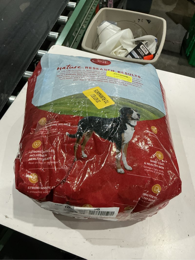 Condition photo showing As Is for purina one dry dog food for adult dogs high protein, real chicken & rice, 40 lb bag