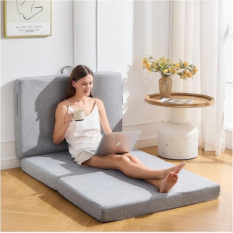 trifold mattress twin, 4 inch foldable memory foam topper portable floor guest bed with removable and washable with handles and non-slip bottom for rv/camping/guest room, 