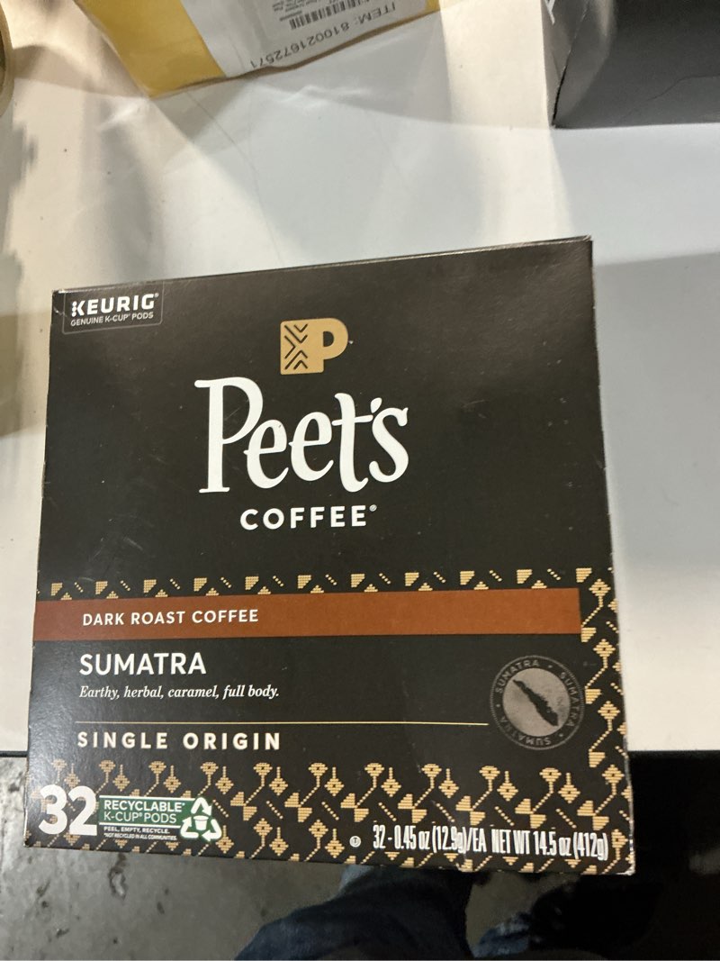 Condition photo showing New/Like New for ( by 21 apr-2026)peet's coffee, dark roast single serve coffee pods, 100% arabica coffee - single origin sumatra 32 count (1 box of 32 pods) single origin sumatra 32 count (pack of 1)