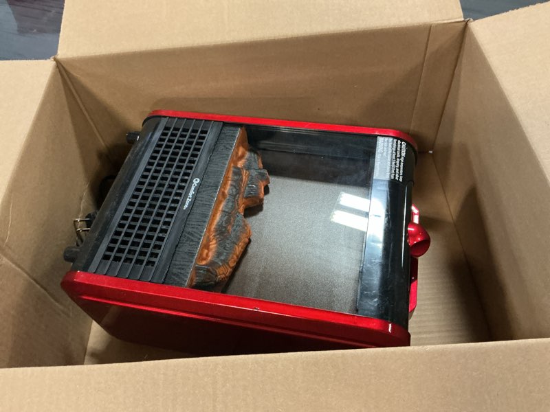 Condition photo showing As Is for  Comfort Zone Electric Fireplace Space Heater with Realistic 3D Flame, Red