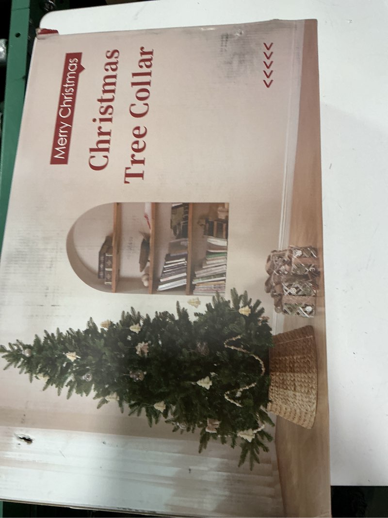 Condition photo showing New/Like New for 42in Extra Large Christmas Tree Collar - Woven Hyacinth Tree Collars for Artificial Trees - Rattan Rustic Farmhouse Basket for Tree Base Cover with Cord Cut-Out for 9ft 10ft 12ft Tree (Brown) 42" Brown