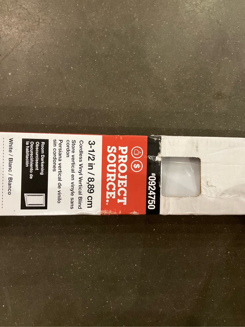100+ bought last week project source room darkening vertical 3.5-in slat width 66-in x 84-in cordless white vinyl blinds