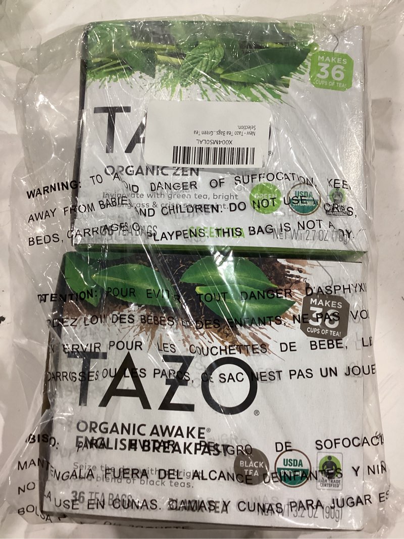 tazo tea bags bundle – organic zen green tea & awake english breakfast black tea, 36 tea bags each (