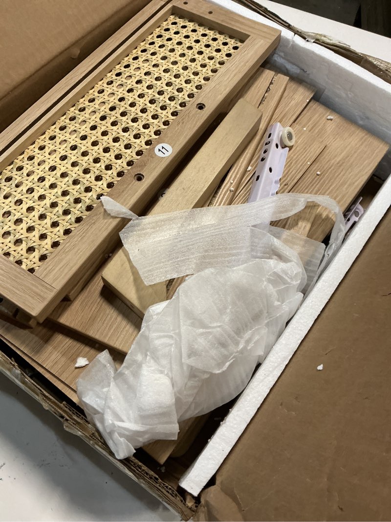 Condition photo showing Good Condition for Lerliuo Rattan Nightstand, Boho Side Table with Drawer Open Shelf, Cane Accent Bedside End Table with Solid Wood Legs for Bedroom, Dorm and Small Spaces (Natural) Natural 1 pack