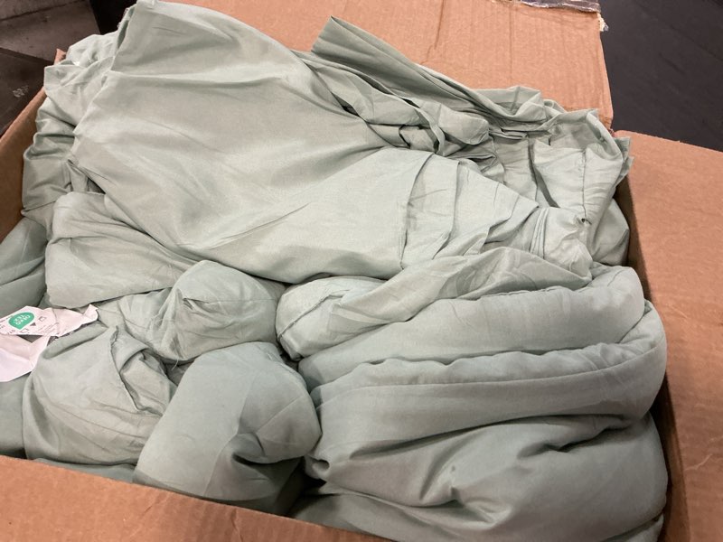 Condition photo showing As Is for CozyLux King Comforter Set Sage Green, 7 Pieces Bed in a Bag, Bedding Comforter Set with Sheets, All Season Boho 7PC Bed Sets with Comforter, Fitted Sheets, Flat Sheets, Pillow Shams and Pillowcases Sage Green King