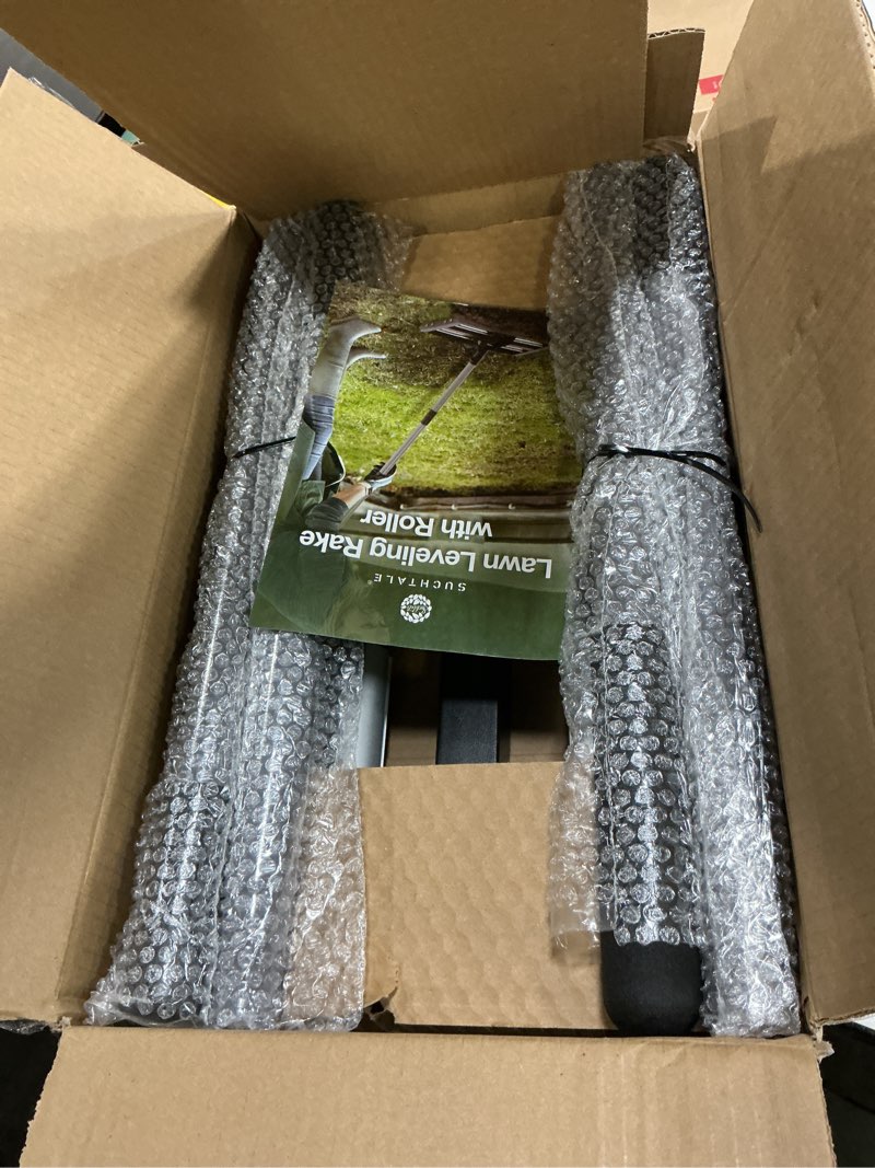 Condition photo showing New/Like New for suchtale lawn leveling rake with aluminum rollers, 17"x10" levelawn tool, heavy-duty stainless steel lawn leveler with 61" adjustable long handle, lawn leveler for smooth soil,garden,golf course,farm