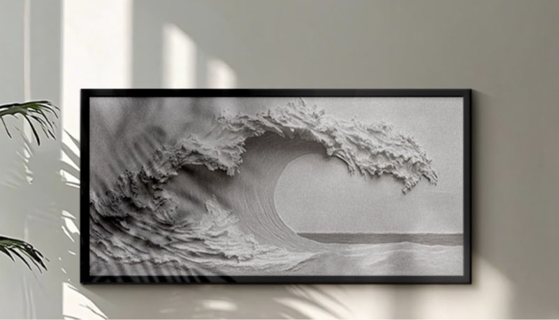 HUARCEY Large Sand-Textured Gold Metal Framed Canvas Wall Art, Neutral 20x40” Modern Coastal Seascape Painting Artwork, Luxury Sand Finish Ocean Beach Wall Decor for Living Room Office Beach 40L" x 20W"