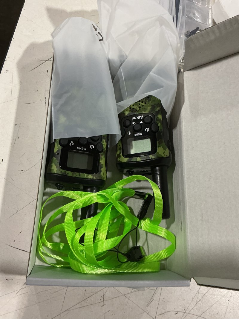 Condition photo showing Good Condition for walkie talkies for kids 22 channel 2 way radio 3 miles long range handheld walkie talkies durable toy best birthday gifts for 6 year old boys and girls fit adventure game camping (green camo 1)