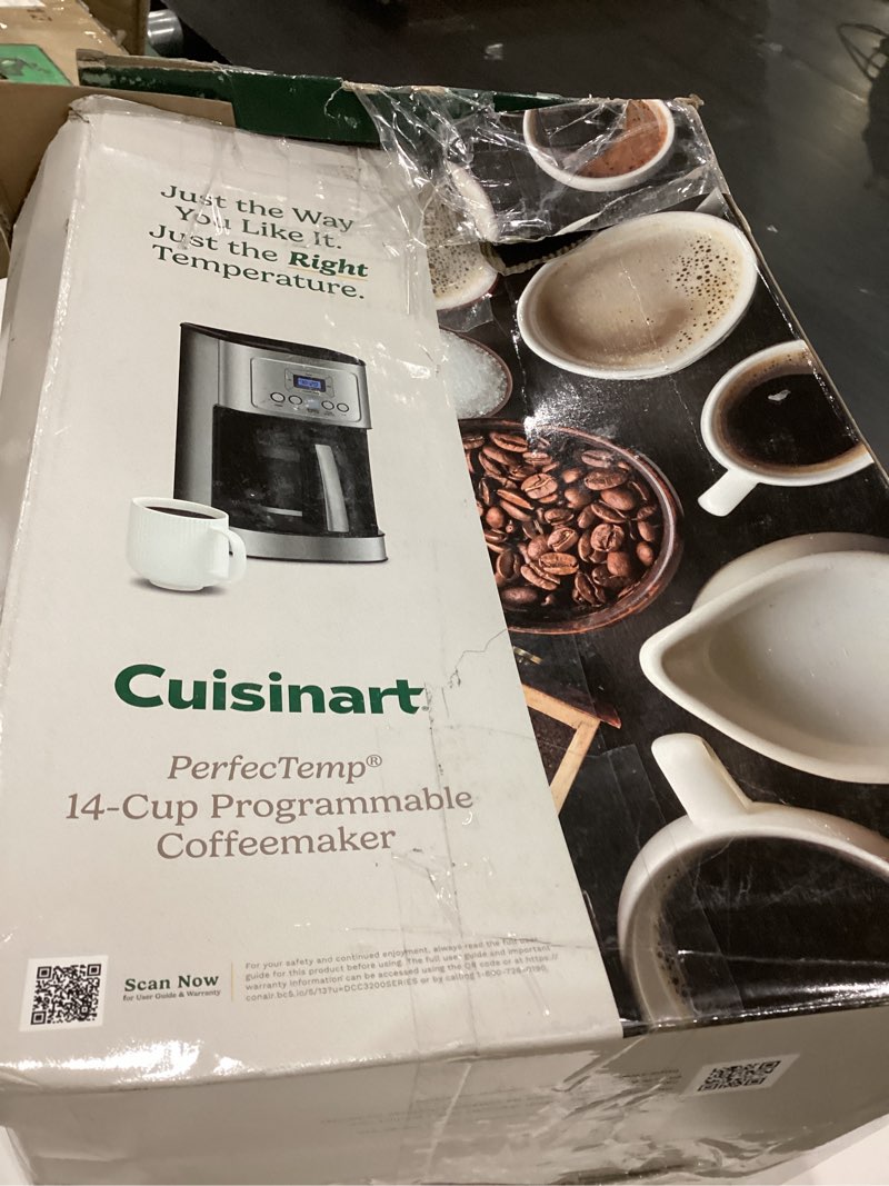 Condition photo showing As Is for Cuisinart 14-Cup Coffee Maker, Programmable PerfecTemp Glass Carafe Coffee Machine with 1-4 Cup Setting, Brew Strength Control and Pause, Stainless Steel, DCC-3200NAS 14-Cup Glass Stainless Steel