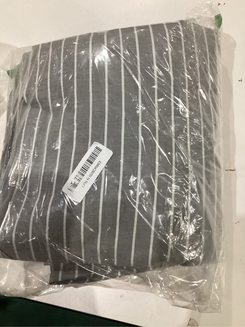 Condition photo showing As Is for MooMee Striped Duvet Cover Set 100% Washed Cotton Linen Like Textured Breathable Durable Soft Comfy (Light Grey White Wide Stripes, Queen 90"x90") Wide Stripes - Light Grey/ White (No Comforter) Queen (90"x90")