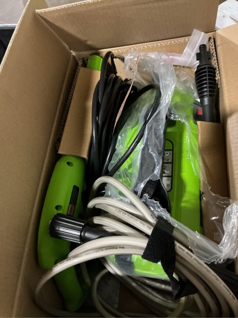 Condition photo showing As Is for greenworks 1800-psi 1.2-gpm cold water electric pressure washer with 2 spray tips