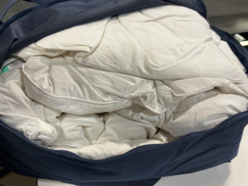 Condition photo showing As Is for Serta Goose Feather Down Fiber Cotton Comforter King Size - 100% Cotton Duvet Insert - Hotel Luxury Hypoallergenic Bedding Comforter All Season Medium Warmth 106 x 90 Inch White King All Season