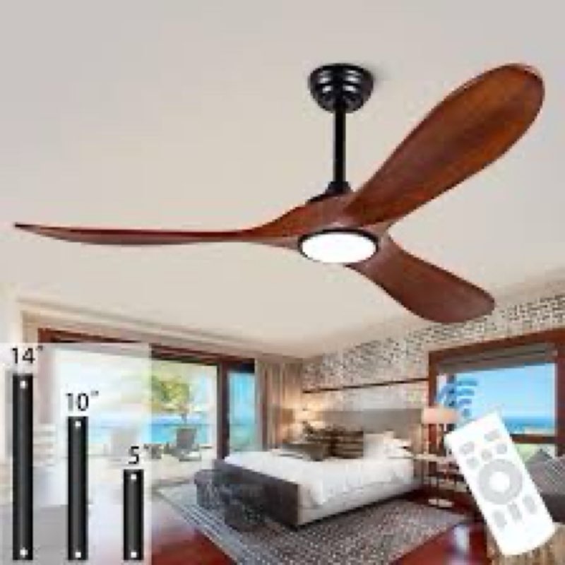 dearnow 52" Ceiling Fans with Light with Remote Control Ceiling Fans with 3 Wood Blades, Solid Wood 
