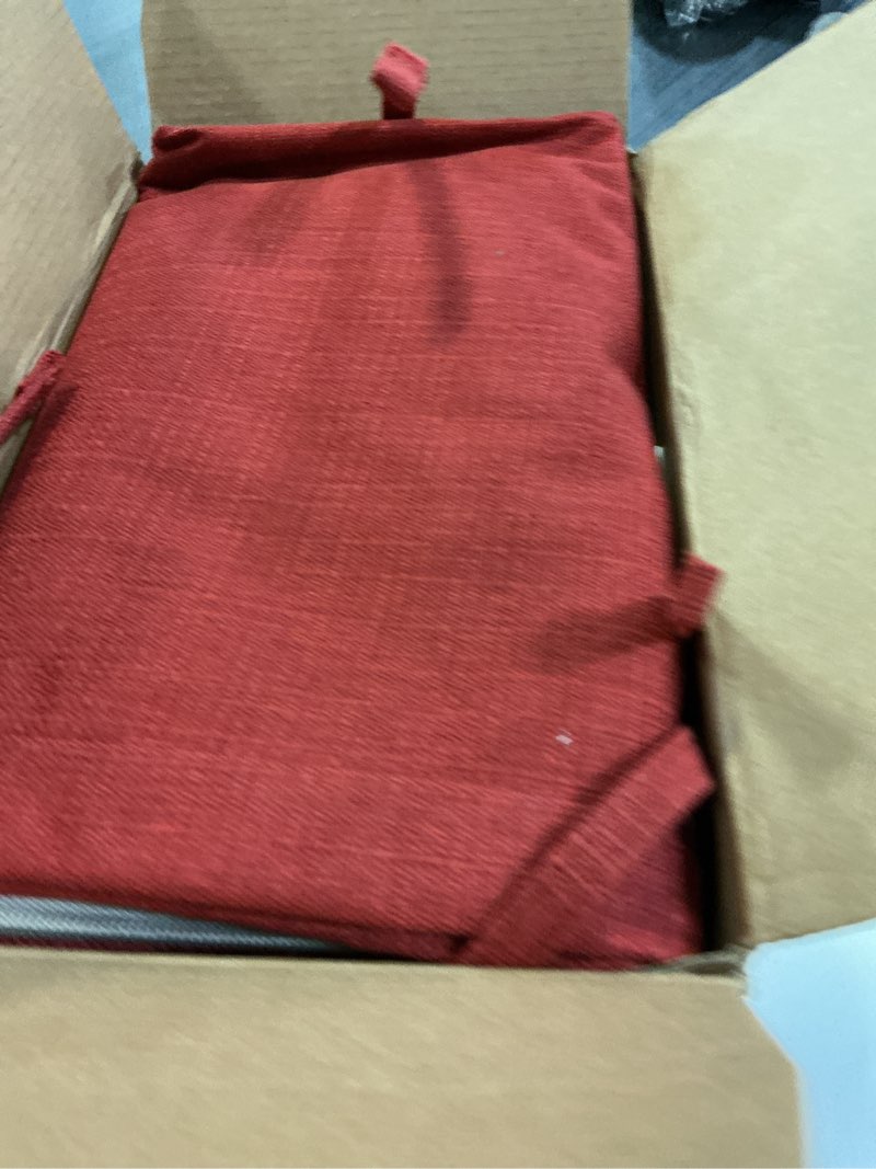 Condition photo showing New/Like New for favoyard outdoor chair cushion set of 4 rainproof & color fade resistant 19 x 19 x 2 in square corner patio furniture cushions with waterproof hidden zipper attach ties for dining table chairs seats red 19 x 19 x 2