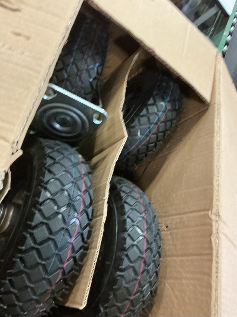 Condition photo showing Good Condition for 10 inch Casters Wheels, Heavy Duty Casters Set of 4 Load 1300lbs with Brake, Locking Swivel Plate Caster, Industrial Castor Wheels for Workbench, Cart, Trolley, Wagon and Shelves 10 inch (with Brake)