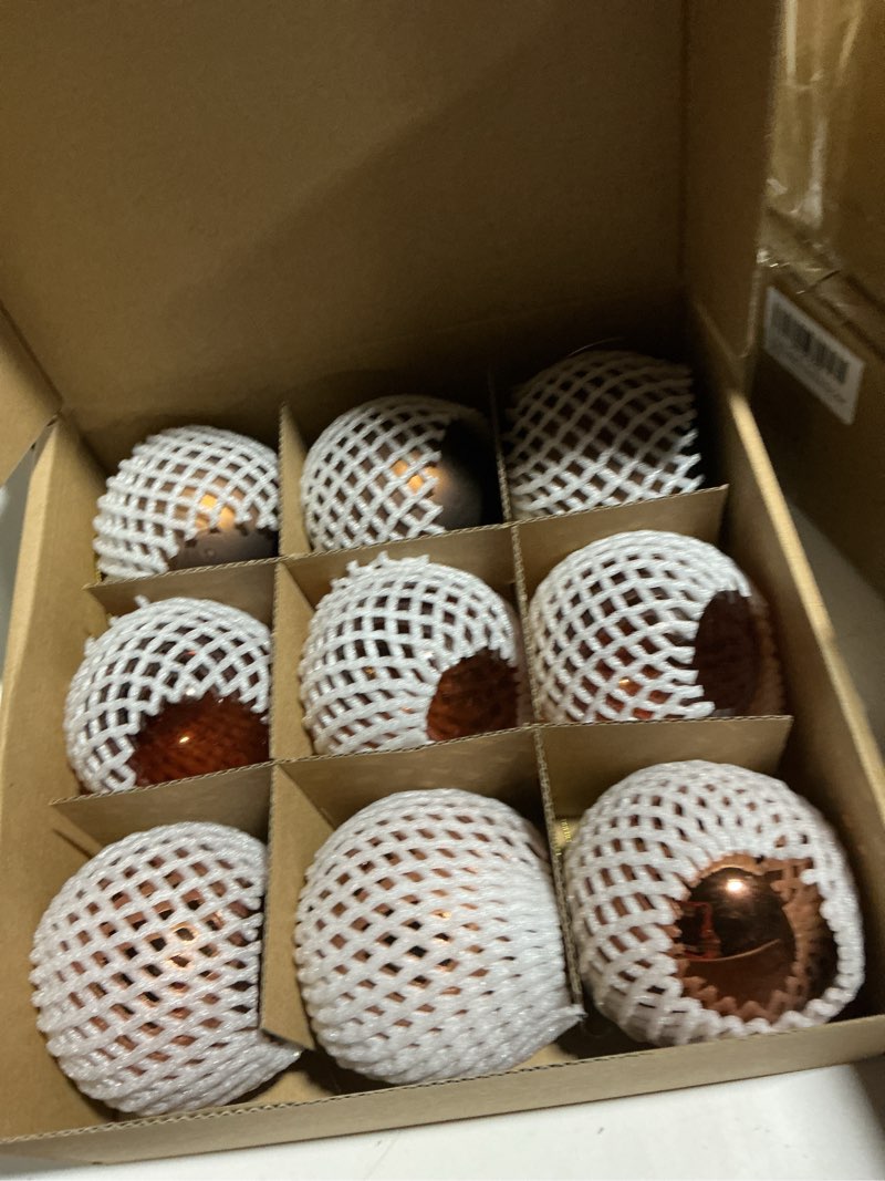Condition photo showing Good Condition for Brown Glass Christmas Ball Ornaments for Xmas Tree, 3.15” Christmas Hanging Ornaments Set of 9 Xmas Baubles for Holiday Party Decorations Gifts Brown Set of 9-3.15inch