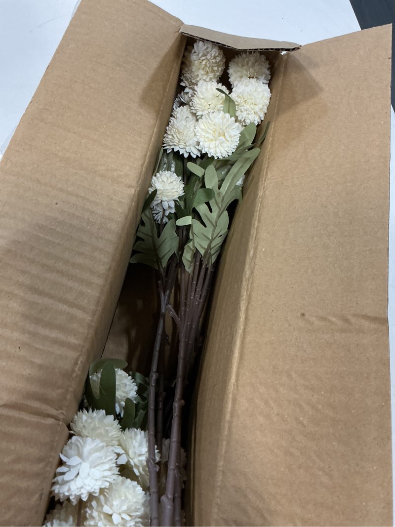 Condition photo showing Good Condition for hyeflora fake kiku flowers, faux silk pompon mums artificial flowers, chrysanthemum stems floral arrangement dried flowers vintage decorative indoor home vase decor white (vase not included) 8pcs-white