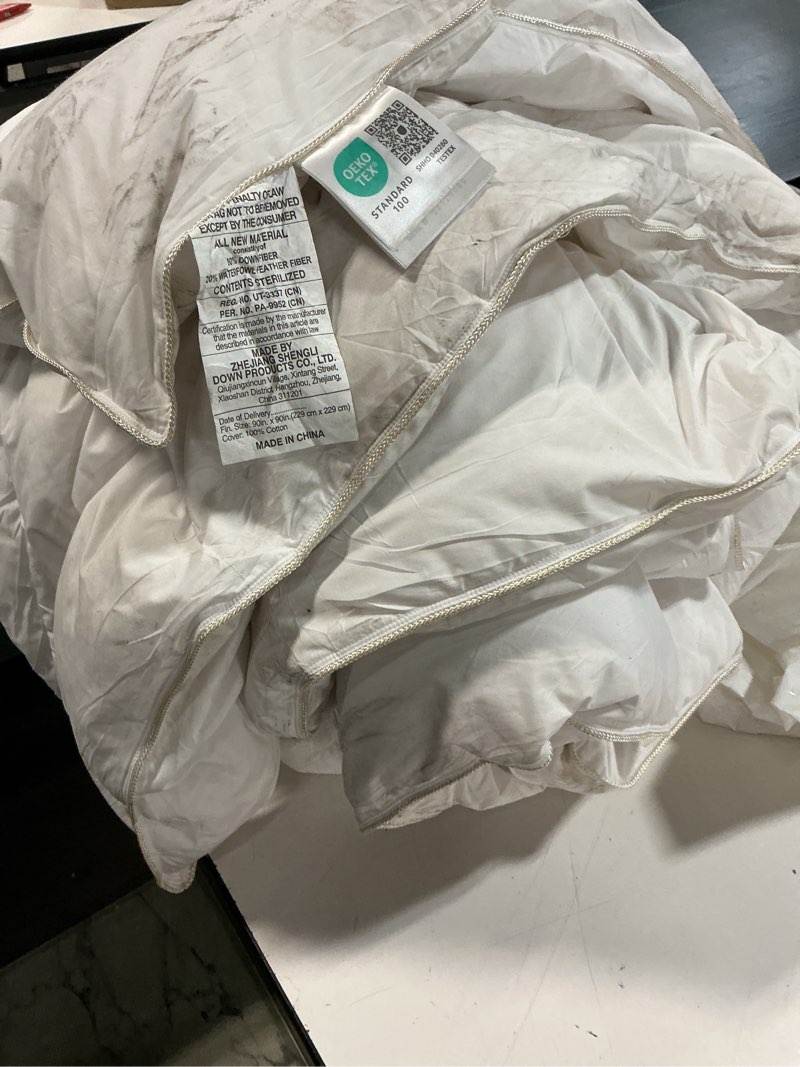 Condition photo showing As Is for dorrin nessin down alternative comforter duvet inserts queen size 90x90 all season, ultra soft double brushed microfiber shell, classic box stitched with 8 corner tabs queen-90x90 solid white