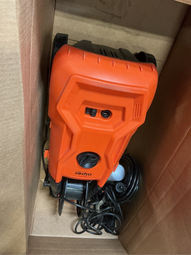 Condition photo showing As Is for electric pressure washer power washer electric powered power wash power washers with adjustable nozzle, pressure cleaning machine with foam cannon for cars, fences, driveways, patios, home cleaning orange