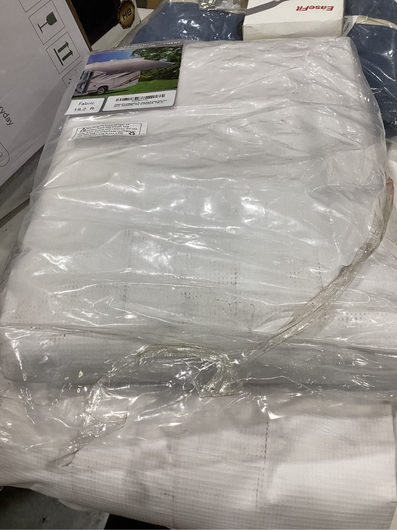 Condition photo showing As Is for dulepax rv awning fabric replacement(19'2" fabric) heavy duty 18.5 oz vinyl fabric -camper awning replacement universal replacement rv awnings for all awning brands-senior fade grey 19'2" awning fabric gray