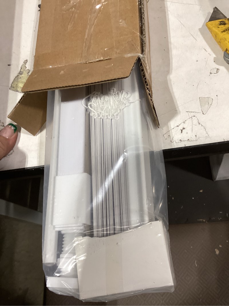 Condition photo showing Good Condition for lazblinds no tools no drill 1" vinyl mini blinds, cordless blinds for windows, light filtering horizontal window blinds & shades, 28" w x 48" h, white cordless-white 28" w x 48" h