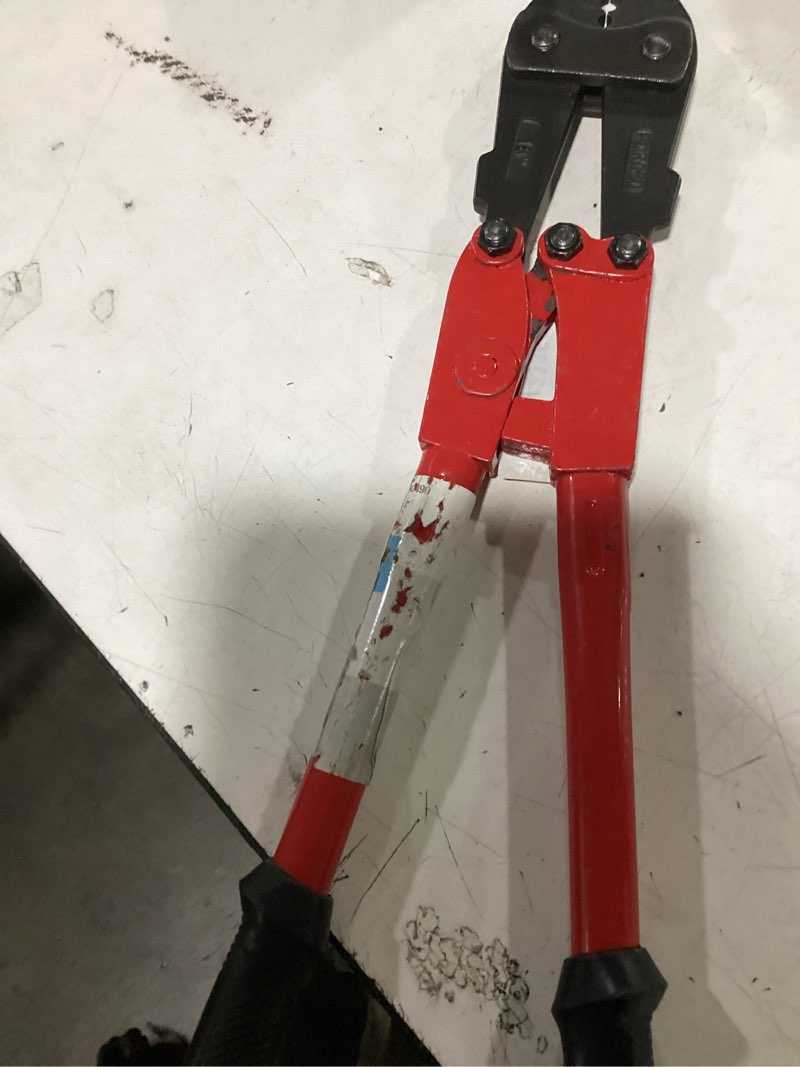 Condition photo showing As Is for workpro w017004a bolt cutter, bi-material handle with soft rubber grip, 14", red&blue 14" bolt cutter
