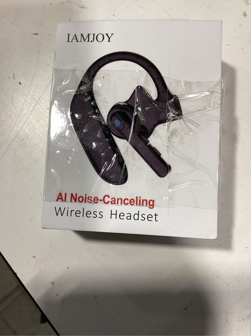 Condition photo showing New/Like New for iamjoy bluetooth headset dual-mic v5.4 wireless bluetooth earpiece noise canceling hands-free headphones 14 hours talking time 140h standby for trucker,office,driving