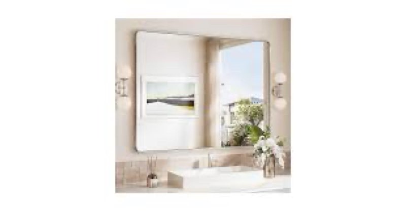 TokeShimi 48x36 Brushed Nickel Bathroom Mirror for Over Sink,Tempered Glass,Rectangle Mirror for Bat
