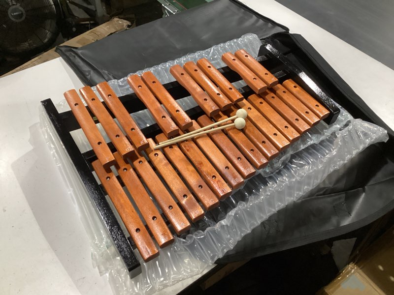Condition photo showing New/Like New for costzon portable 25-note xylophone, wood xylophone kit with 2 mallets & convenient carrying bag, beginner percussion instrument for school students, band, adults, reddish-brown