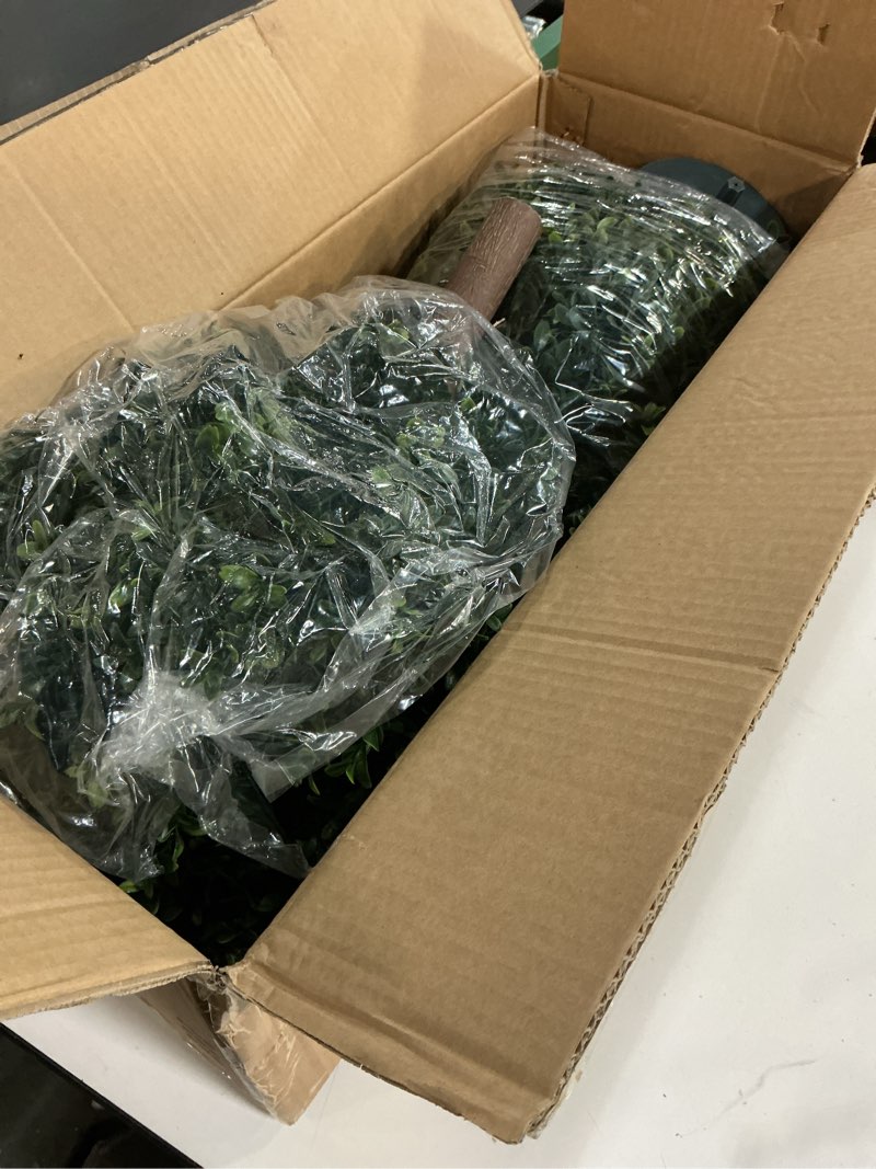 Condition photo showing Good Condition for Artificial Boxwood Ball Bush 27" Tree UV Resistance Rated with Spike. Easy to Push in The Ground.Plant Looks Great in a Planter Anywhere. Indoor/Outdoor Decor 2 Pack Boxwood Green 2