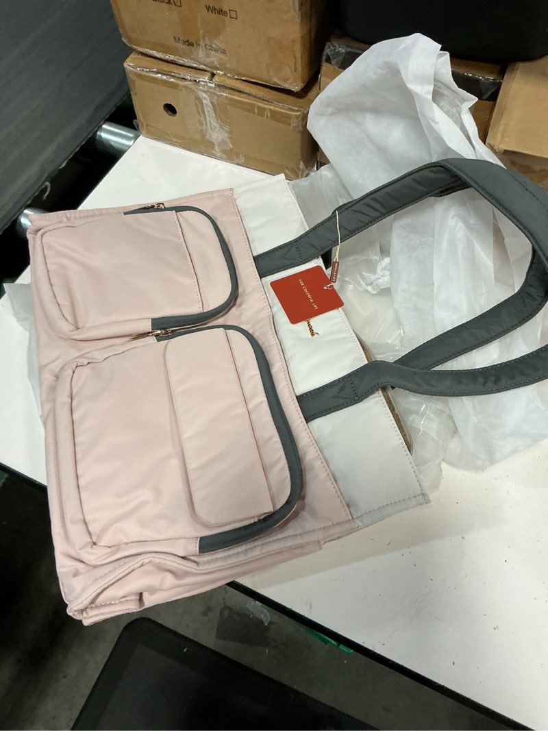 Condition photo showing Good Condition for lovevook teacher tote bag for women,multi-pocket laptop bag with large cup holder,nurse bags work travel computer handbag 17.3 inch gray pink