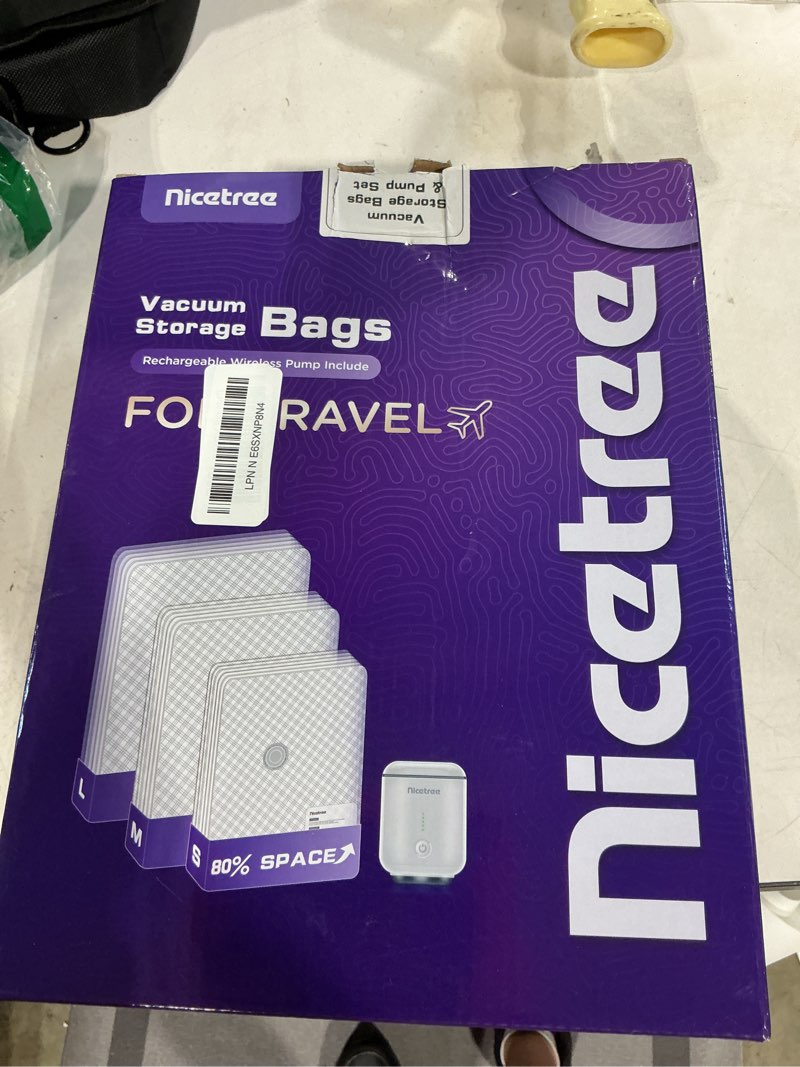 Condition photo showing New/Like New for nicetree 18-pack vacuum seal bags with rechargeable wireless pump | 3 sizes (20/24/28 inch) travel vacuum storage bags for clothing, bedding & seasonal storage | space saver for luggage 18 pack
