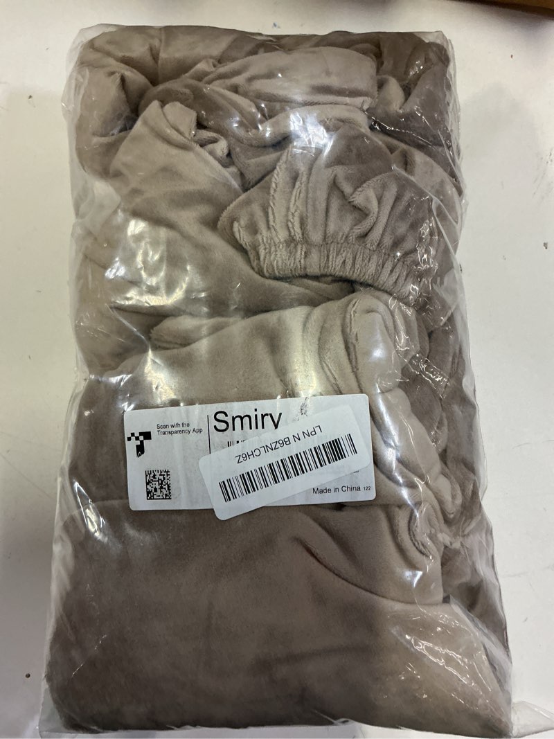 Condition photo showing Good Condition for Smiry Velvet Stretch Chair Covers for Dining Room Set of 4, Soft Fit Removable Washable Kitchen Parsons Chair Slipcover Protector, Khaki Set of 4 Khaki