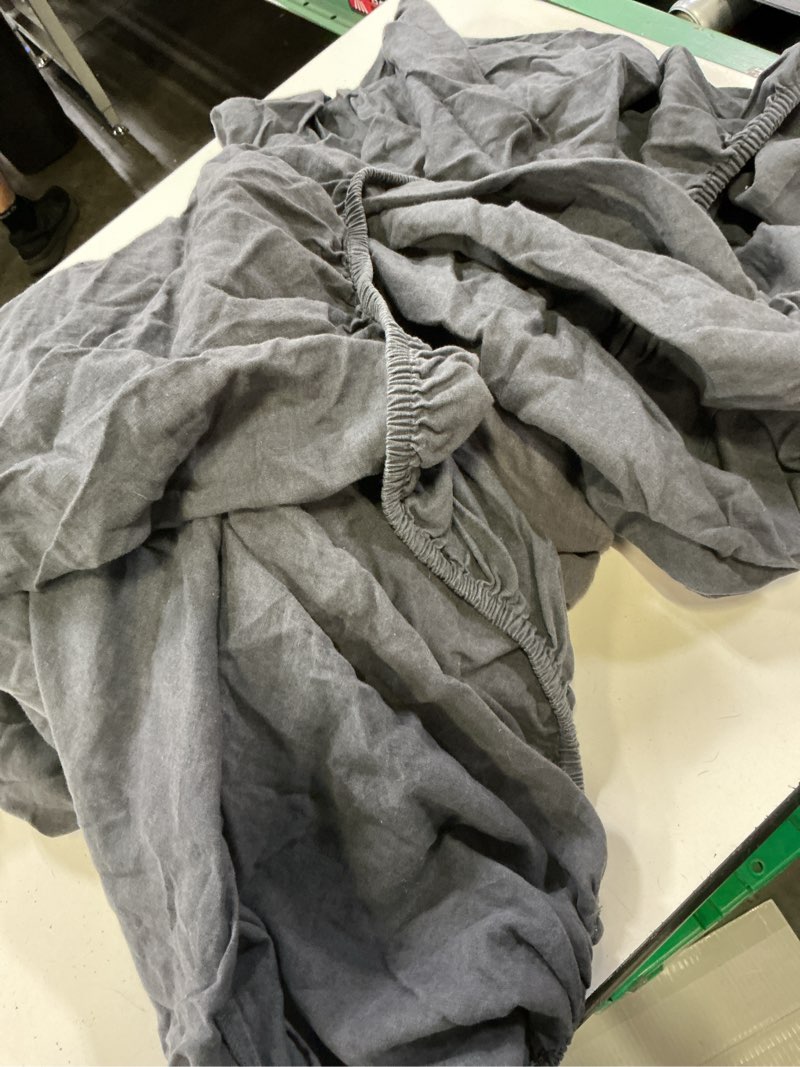 Condition photo showing As Is for european linen fitted sheet set, queen, charcoal