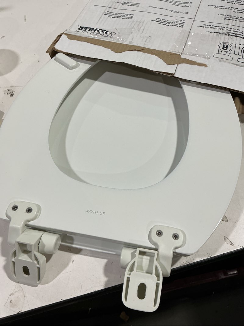 Condition photo showing Good Condition for KOHLER Stonewood Quiet-Close, Elongated Toilet Seat Soft Close, Durable Wood, Easy Installation, Universal Fit, Home Essentials, White Finish, K-20466-0 White Elongated Double-Hinge