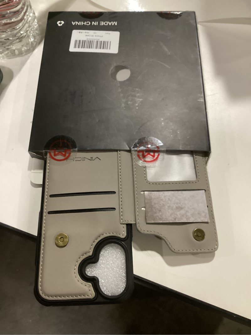 Condition photo showing Good Condition for Compatible with iPhone 16 6.1" Wallet Case with Card Holder RFID Blocking for Women Men, Double Magnetic Clasp Kickstand Shockproof Phone Case Fit for iPhone 16, Gray iPhone 16 - 6.1" Gray