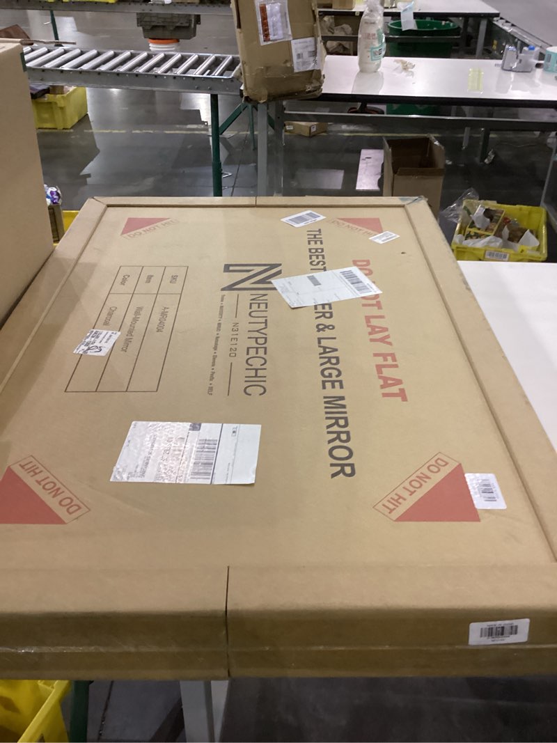 Condition photo showing New/Like New for NicBex 36" x 24" Arched Vintage Wall-Mounted Mirror Carved Mirror Vanity Mirror Dressing Mirror Solid Wood Frame Wall Mirror for Bedroom Bathroom Entryways Living Room, Charcoal Brown Charcoal Brown 36"L x 24"W