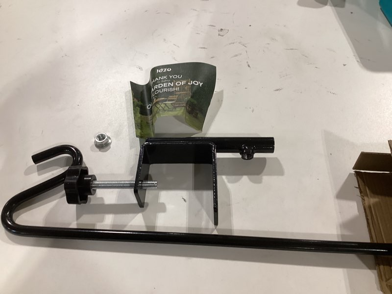 idzo 18 inch railing hook, deck hook for bird feeder pole, durable 3-layer powder coated steel, shepherds hooks for outdoor, 360° rotation, sturdy deck railing bracket for hanging decorations, black