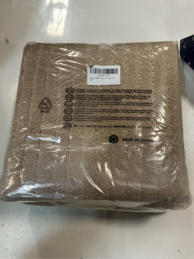 Condition photo showing New/Like New for Kitchen Rugs Sets of 2 PCS — Kitchen Mats for Floor 24x35/24x60 Inch Non Slip Washable Rug Set, Non Slip Floor Mats Made of 100% Polyester Soft and Anti-Slip Standing Kitchen Runner Rug, Beige Beige 24" x 35" and 24" x 60"