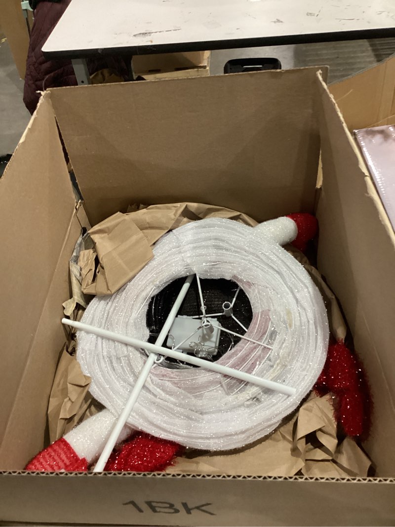 Condition photo showing As Is for Christmas Standing Light-Up Snowman Decoration Features a Santa hat and Gift Box, Battery Operated Light-Up Christmas Decorations for porches, lawns, Yards, Indoor and Outdoor (2.75 Ft) Snowman with Box