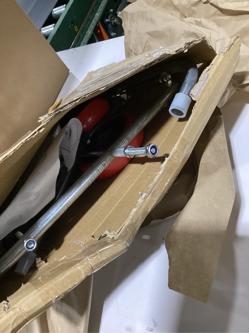 Condition photo showing As Is for toilet installation jack, stainless steel foldable toilet cart jack with positioning, rubber wheels toilet dolly lift tool for plumbers