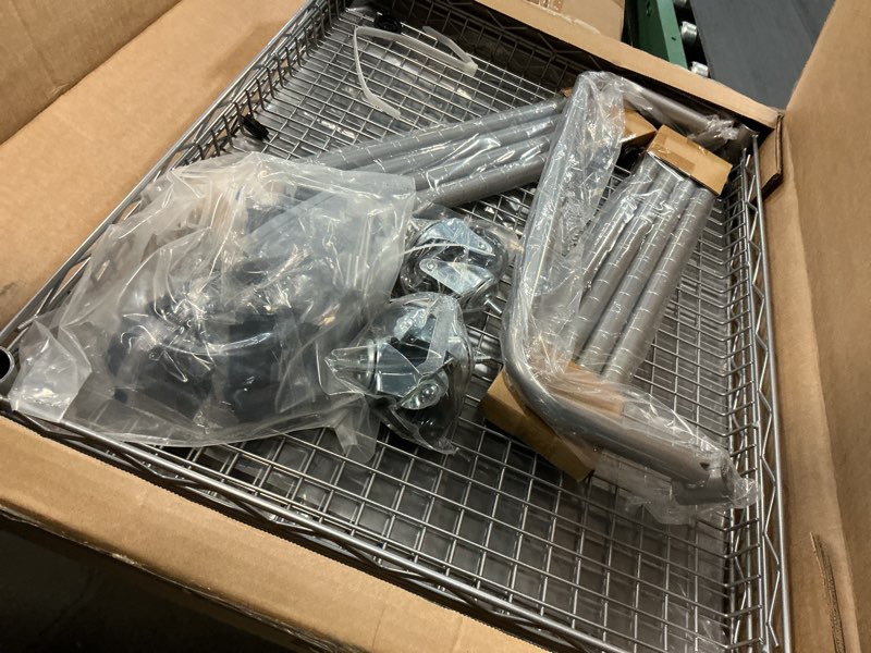 Condition photo showing Good Condition for heavy duty rolling cart with wheels, 3 tier commercial grade utility cart, metal kitchen storage trolley with handle bar & shelf liner for food service tool, black