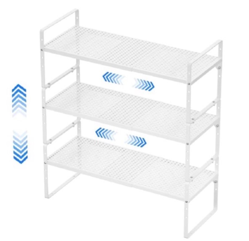 (Similar to stock photo) MIYUPTC Expandable Cabinet Shelf Rack, Large Kitchen Cupboard Organizer Stackable Cabinet Pantry Shelf, Organization and Storage for Kitchen Bathroom, Metal Plate, White, 3 Pack