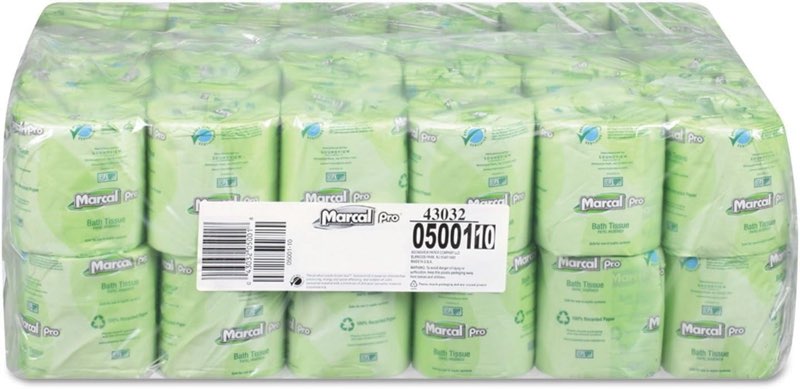 marcal pro 5001 100% recycled two-ply bath tissue, white, 500 sheets/roll, 48 rolls/carton