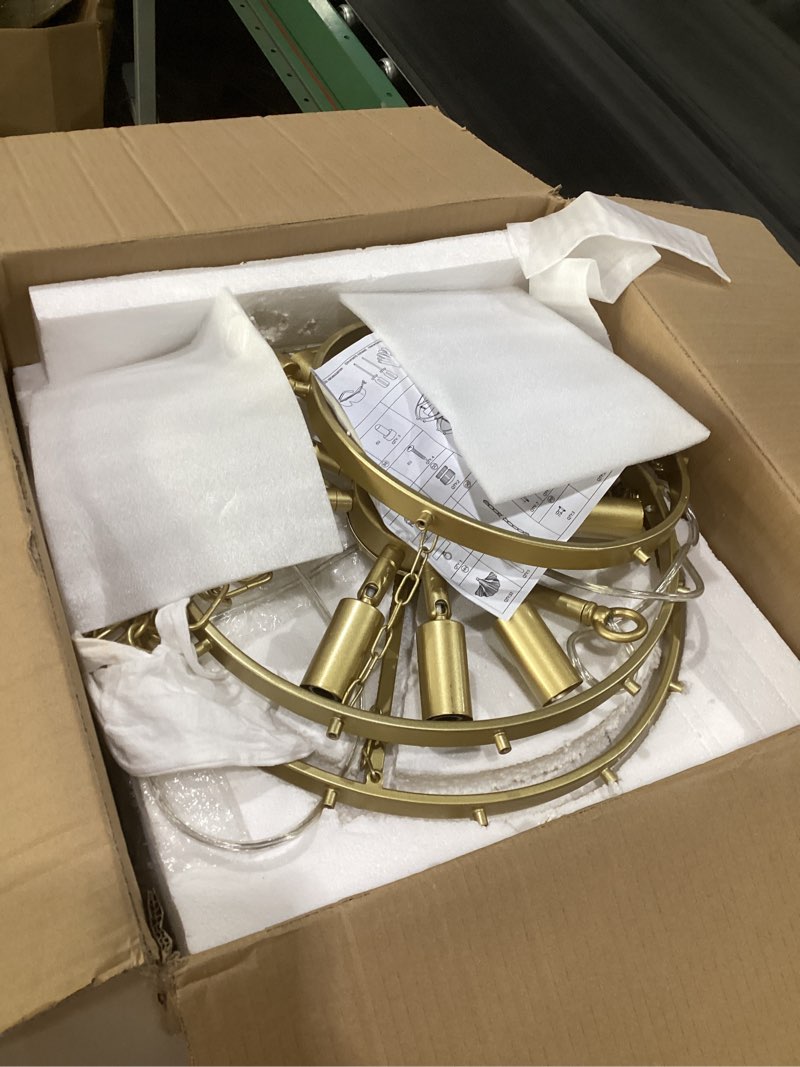 Condition photo showing Good Condition for tochic 33.9" gold farmhouse chandelier, 10 lights modern chandeliers for dining room, rustic chandelier with ginkgo leaves, ceiliing light fixture for living room, bedroom, kitchen, entryway