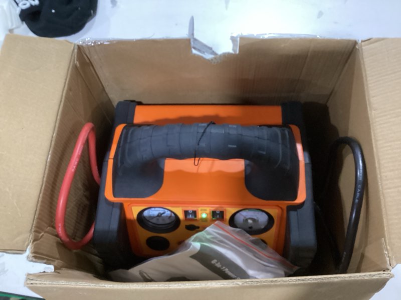 Condition photo showing Good Condition for 6 in 1 Jump Starter with Air Compressor 260 PSI Tire Inflator,Upgraded 1800A Peak 12V Portable Car Battery Jump Starter,400 Watt Inverter Power Station with AC/DC/USB Outlets (8.5L Gas/6L Diesel)