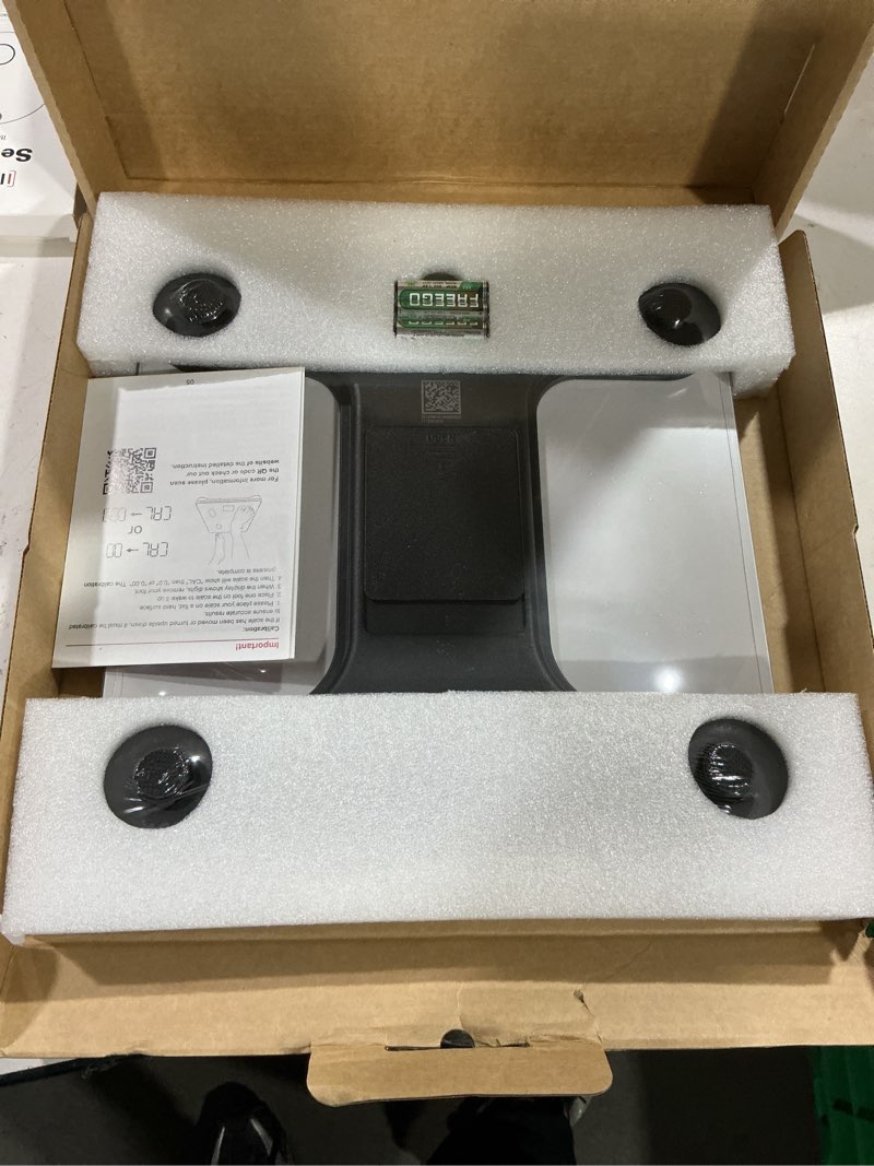 Condition photo showing New/Like New for fitindex smart scale for body weight, fsa&hsa eligible, scale with bmi, body fat, muscle mass, bluetooth,13 body composition analyzer, sync app, digital bathroom, 400lb, white white scale 10.2 inches